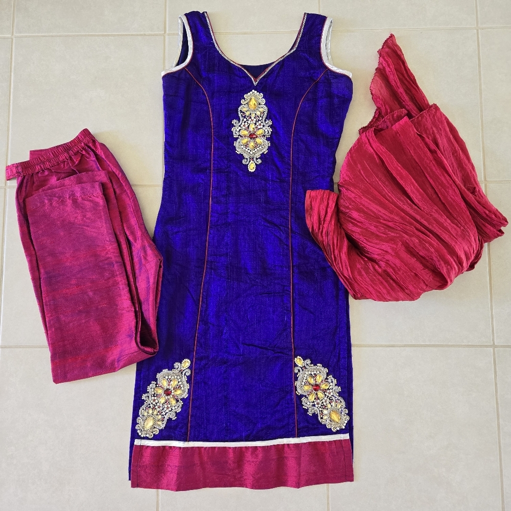 Indian Salwaar Kameez Ready To Wear Straight Leg Purple Pink XS Girls Women